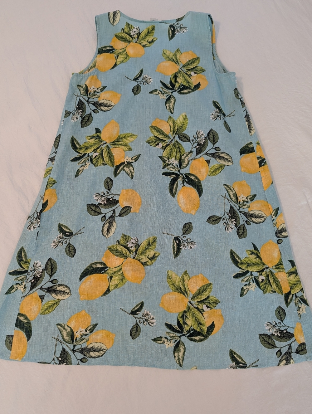 J. Jill Love Linen Lemon Tropical Print Tank Dress V-neck Resortwear Sz S - Picture 11 of 13